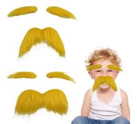 Trrymbbe Fake Eyebrows and Fake Mustache Set 2 Set Large & Small Yellow Beard for Adults Kids DIY Self Adhesive Funny Costume for Halloween, Cosplay, Party Funny Costumes