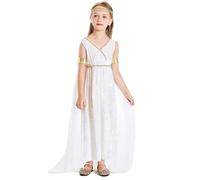 Trrymbbe Greek Goddess Costume for Kids, Polyester White Greek Goddess Dress Athena Toga Roman Dress Halloween Costumes Cosplay Grecian Up Outfit Set MGreek Costume
