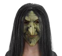 Trrymbbe Halloween Mask Wicked Witch Mask Stretch Latex Old Lady with Black Hair Scary with Ventilation Holes One Size Fits Most Scary Masks for Adults Halloween Cosplay