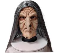 Trrymbbe Halloween Witch Mask, Wicked Wrinkled Old Lady Mask with Long Hair & Witch Nose, Scary Latex with Ventilation Holes One Size Fits Most for Adults Halloween Cosplay Scary