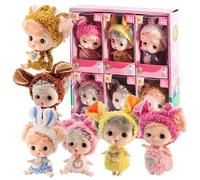 Trrymbbe Mini Baby Dolls with Big Eyes 3.15" 6 Style Cute Realistic PVC Tiny Baby Doll with Clothes & Headband, Collection for Girls Boys 6Pcs/Set