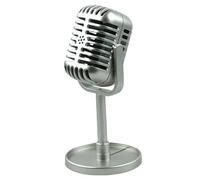 Trrymbbe Prop Microphone with Stand Classic Retro Microphone Plastic Vintage Stage Table Decoration for Filming Dance Shows Practice Using, Silver