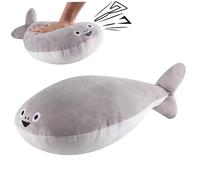 Trrymbbe Puffer Fish Plush 15.8" Grey Squeaky Sacabambaspis Fish Pillow, Adorable Soft Stuffed Animal Toy, Plush Animals Toy Throw Pillow for Sofa Home Decorations GiftsFish