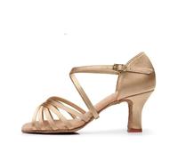 TRRYUIP Dance Heels Chaussures De Danse Latine Pour Femmes, Sandales Salsa Pour Salle, Talons Moyens, Semelle En Daim(Grass Yellow,39)