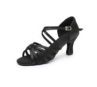 TRRYUIP Dance Heels Chaussures De Danse Latine Pour Femmes, Sandales Salsa Pour Salle, Talons Moyens, Semelle En Daim(Pink,35)