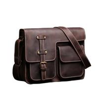 TRRYUIP Mens Messenger Bag Vintage Deluxe Leather Messenger Bag Cowhide Shoulder Sling Weekend Crossbody(Dark Brown)