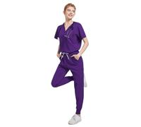 TRRYUIP Nurses Uniform For Women Clothe Split Suit Short Sleeved Hand Brushing Pet Dentist Nurse Work Clothes Men Care Uniform(PURPLE,S)