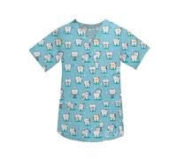 TRRYUIP Nurses Uniform For Women Hospital Working Uniforms Teeth Print Nursing V-neck Blouse Dental Clinic Uniform Nurse Short Sleeve Scrub Tops(Color16,XS)