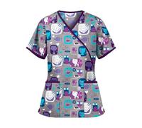 TRRYUIP Nurses Uniform For Women Nurse Work Clothes Spring And Summer Printed Uniform T-shirt For Women(Color2,S)