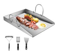 Trsaow 430 Stainless Steel Grill Plate with Front Edge Universal Griddle Plate with Grill Spatula Accessory Set 40x30cm Stainless Steel BBQ Plancha Grill Plate for Vegetables, Meat... Dishwasher Safe