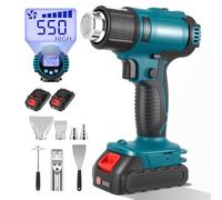 Trsaow Battery Hot Air Gun, with 2 x 4.0 Ah Batteries, 50-550°C Heat Gun with LCD Digital Display, Cordless Plastic Welder Tool, Wireless Hot Air Blower Kit Includes 5 Nozzles and 2 Scrapers