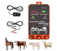 Trsaow Electric Fence Energiser 12V 2J, 10 km Range,IP44 Electric fence posts, Electric Fence Tester Insulators, Weatherproof Kit for Horses, Cattle, Pigs, Goats, 2J Output, 3 Ways to Power