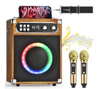 Trsaow Portable Karaoke Machine, Professional Karaoke Machine with 2 UHF Wireless Microphones, PA System with DJ Lamp, Ideal for Family Karaoke, Singing Parties, Weddings