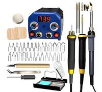 Trsaow Pyrography Machine, Upgraded 60W LCD Wood Burner Set (0-700 ℃ Temperature Adjustable) for Wood Leather Pumpkin, Burning Flask Pyrography Complete Set with 23 Pyrography Wire Tips, 2 Pens