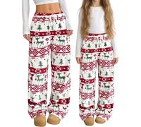 Trsenvrml 1 Piece Mommy and Me Christmas Pyjama Pants Matching Pj Pants Santa Women Pjs Bottoms Xmas Fleece Sleepwear for Girls(Women, XXL)