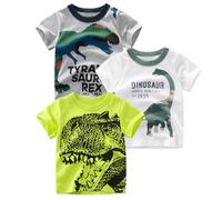 Trsenvrml Boys T-Shirts Dinosaur 3 Pack Shirt Kids Toddler Short Sleeve 100% Cotton Top Tee Crew Neck Shirts (Green, 5-6T)
