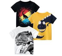 Trsenvrml Boys T-Shirts Dinosaur 3 Pack Shirt Kids Toddler Short Sleeve 100% Cotton Top Tee Crew Neck Shirts (Black, 2-3T)
