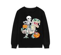Trsenvrml Skeleton Riding Mummy Dinosaur Boys' Halloween Sweatshirt Black Long Sleeve Print Top 7-8 Years