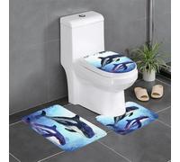 TRSGKSQP 3 Piece Bathroom Rug Set, Luxury Soft Plush Flannel Bath Mat Orca Killer Whale U-Shaped Contour Rug and Toilet Seat Lid Cover Absorbent Non-Slip Floor Mats Washable Shower Rugs