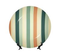 TRSGKSQP 8in Bone China Decorative Plate with Display Stand, Art Porcelain Plate Hanging Ceramic Ornaments Art Crafts Retro Striped Porcelain Dinner Plates for Home Office Wall Decor