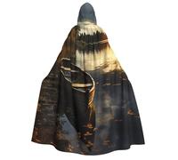 TRSGKSQP Boat at Lake Shore Adults Hooded Cloak Halloween Cloak Long Hood Robe Cape Cosplay Costume