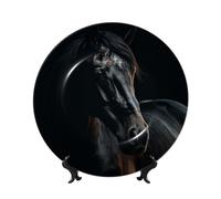 TRSGKSQP Bone China Decorative Plate A Dark Horse Ceramic Decorative Plate with Display Stand Round Dinner Plates 10in Hanging Ceramic Ornaments Art Crafts for Office Wall Home Decor