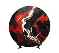 TRSGKSQP Bone China Decorative Plate Black and red Marble Ceramic Decorative Plate with Display Stand Round Dinner Plates 6in Hanging Ceramic Ornaments Art Crafts for Office Wall Home Decor