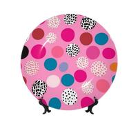 TRSGKSQP Bone China Decorative Plate Crazy Polka dots Ceramic Decorative Plate with Display Stand Round Dinner Plates 8in Hanging Ceramic Ornaments Art Crafts for Office Wall Home Decor