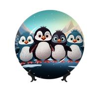 TRSGKSQP Bone China Decorative Plate Five Cute Penguins Ceramic Decorative Plate with Display Stand Round Dinner Plates 7in Hanging Ceramic Ornaments Art Crafts for Office Wall Home Decor