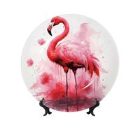 TRSGKSQP Bone China Decorative Plate Flamingo Watercolor Ceramic Decorative Plate with Display Stand Round Dinner Plates 6in Hanging Ceramic Ornaments Art Crafts for Office Wall Home Decor