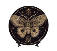 TRSGKSQP Bone China Decorative Plate Moth Ceramic Decorative Plate with Display Stand Round Dinner Plates 6in Hanging Ceramic Ornaments Art Crafts for Office Wall Home Decor
