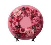 TRSGKSQP Bone China Decorative Plate Rose Combination Ceramic Decorative Plate with Display Stand Round Dinner Plates 10in Hanging Ceramic Ornaments Art Crafts for Office Wall Home Decor