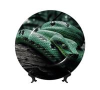 TRSGKSQP Bone China Decorative Plate Snake on Branch Ceramic Decorative Plate with Display Stand Round Dinner Plates 7in Hanging Ceramic Ornaments Art Crafts for Office Wall Home Decor