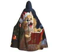 TRSGKSQP Cute Cat Sing Christmas Carols Adults Hooded Cloak Halloween Cloak Long Hood Robe Cape Cosplay Costume