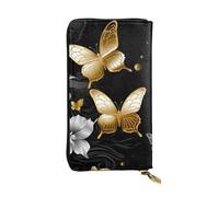 TRSGKSQP Gold White Butterflies Black Women's Wallets Ladies Credit Card Holder Slim Thin Leather Clutch Cell Phone Handbag for Women