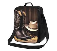 TRSGKSQP Insulated Lunch Bag for Women Men Lunchbox Cowboy Black Hat Western Boots Reusable Lunch Box Leakproof Cooler Bag with Adjustable Shoulder Strap Lunch Tote Bags for Work, Travel,Outdoor