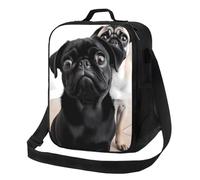 TRSGKSQP Insulated Lunch Bag for Women Men Lunchbox Cute Black Pug Dog Reusable Lunch Box Leakproof Cooler Bag with Adjustable Shoulder Strap Lunch Tote Bags for Work, Travel,Outdoor