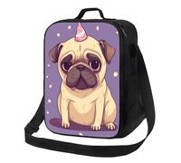 TRSGKSQP Insulated Lunch Bag for Women Men Lunchbox Funny Cartoon Pug Puppy Dog Reusable Lunch Box Leakproof Cooler Bag with Adjustable Shoulder Strap Lunch Tote Bags for Work, Travel,Outdoor
