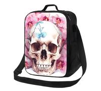 TRSGKSQP Insulated Lunch Bag for Women Men Lunchbox Human Skull Flowers Reusable Lunch Box Leakproof Cooler Bag with Adjustable Shoulder Strap Lunch Tote Bags for Work, Travel,Outdoor