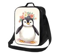 TRSGKSQP Insulated Lunch Bag for Women Men Lunchbox Penguin Wearing Flowers Reusable Lunch Box Leakproof Cooler Bag with Adjustable Shoulder Strap Lunch Tote Bags for Work, Travel,Outdoor