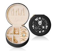 TRSGKSQP Jewelry Box for Women Girls Leather Travel Jewelry Case Skull Cat Moon Gothic Portable Jewelry Organizer Box with Zipper for Earrings Bracelets Rings