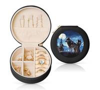 TRSGKSQP Jewelry Box for Women Girls Leather Travel Jewelry Case Wolfs Portable Jewelry Organizer Box with Zipper for Earrings Bracelets Rings