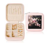 TRSGKSQP Jewelry Box for Women Leather Travel Jewelry Case Tempting Cherry Blossoms Portable Jewelry Organizer Box Mini Travel Case with Zipper for Earrings Bracelets Rings