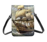 TRSGKSQP Leather Small Crossbody Bags for Women Cell Phone Purse Cellphone Wallet Age of Discovery Ship Cell Phone Bag