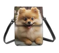 TRSGKSQP Leather Small Crossbody Bags for Women Cell Phone Purse Cellphone Wallet Cute Pomeranian dog Cell Phone Bag