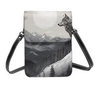 TRSGKSQP Leather Small Crossbody Bags for Women Cell Phone Purse Cellphone Wallet Snow Mountain Lone Wolf Cell Phone Bag