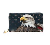 TRSGKSQP Leather Wallet for Women Men Bifold Wallet Ultra Slim Credit Card Holder American Bald Eagle Ladies Clutch Purse