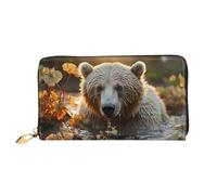 TRSGKSQP Leather Wallet for Women Men Bifold Wallet Ultra Slim Credit Card Holder Bear Crossing The River Ladies Clutch Purse