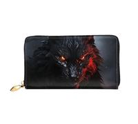 TRSGKSQP Leather Wallet for Women Men Bifold Wallet Ultra Slim Credit Card Holder Big Black Wolf with red Eyes Ladies Clutch Purse