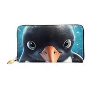 TRSGKSQP Leather Wallet for Women Men Bifold Wallet Ultra Slim Credit Card Holder Big Eyed Penguin Ladies Clutch Purse